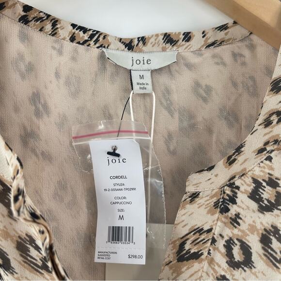 JOIE Blouse Medium Cordell 100% Silk Animal Print Cappuccino Business Office NWT - Picture 5 of 16